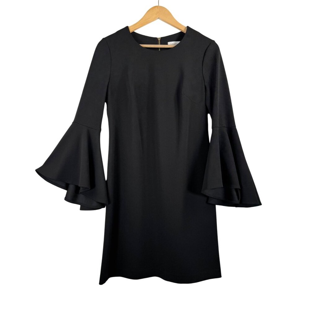 Calvin Klein bell sleeve scuba sheath dress black office 90s minimalist sz 10